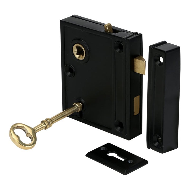 A29 2 3/8 Inch Backset Heavy Duty Cast Iron Rim Lock, Black Powder Coat Finish - Image 1